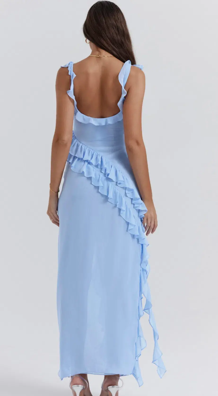 House of CB Ariela Ruffle Maxi Dress Doft Blue Size M/AU 10  - Image 4