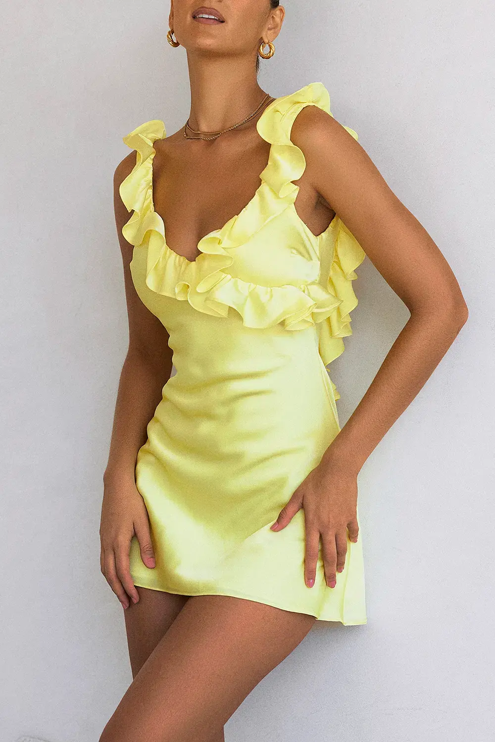 House of CB Tink Satin Ruffle Mini Dress Buttercup Size M/AU 10  - Image 7