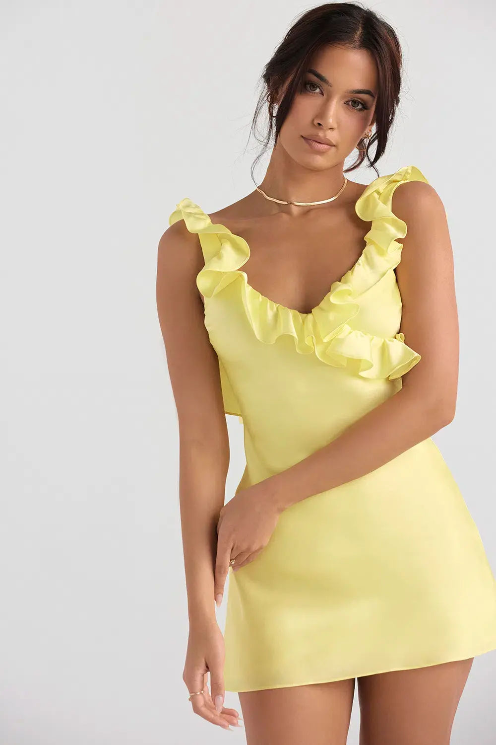 House of CB Tink Satin Ruffle Mini Dress Buttercup Size M/AU 10  - Image 8