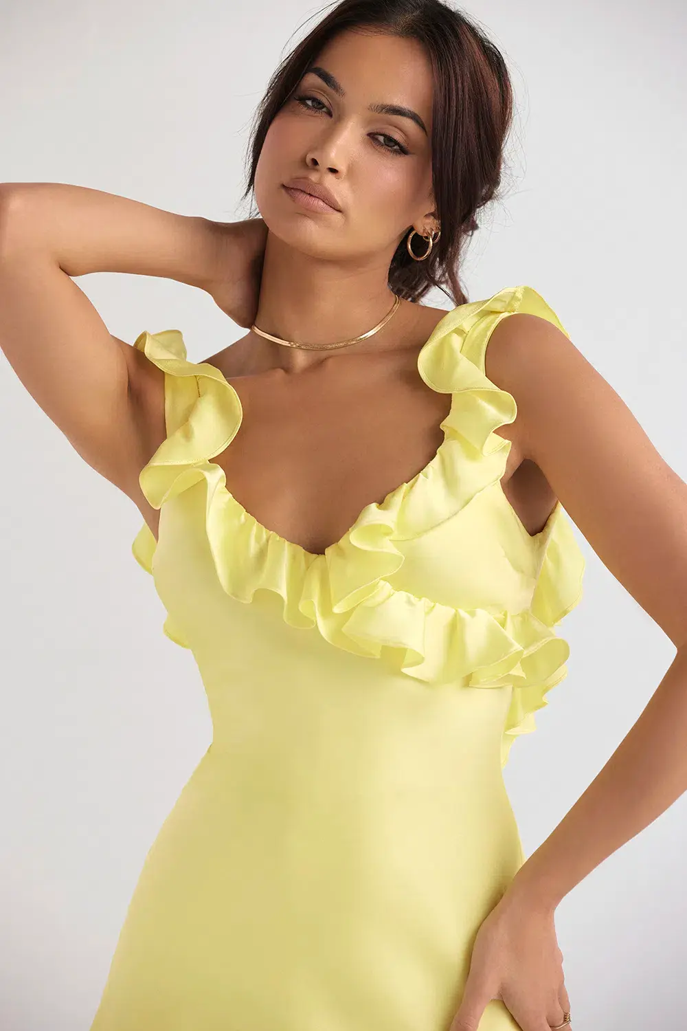 House of CB Tink Satin Ruffle Mini Dress Buttercup Size M/AU 10  - Image 6