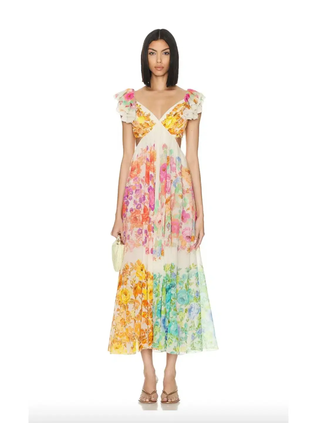 Zimmermann Raie Frill Shoulder Midi Dress Multi Floral Size 1/AU 10  for rent on The Volte - main image