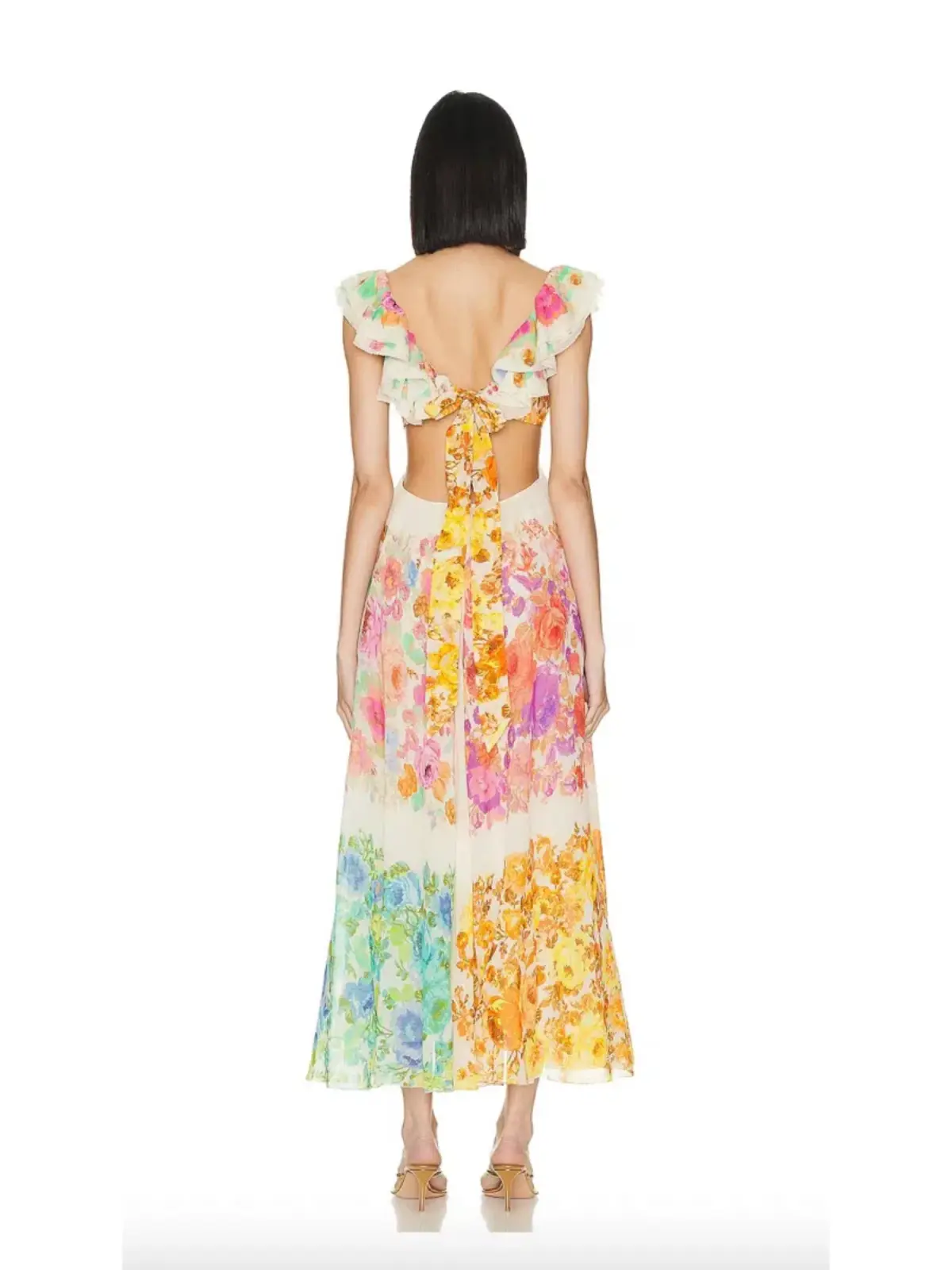 Zimmermann Raie Frill Shoulder Midi Dress Multi Floral Size 1/AU 10  - Image 3