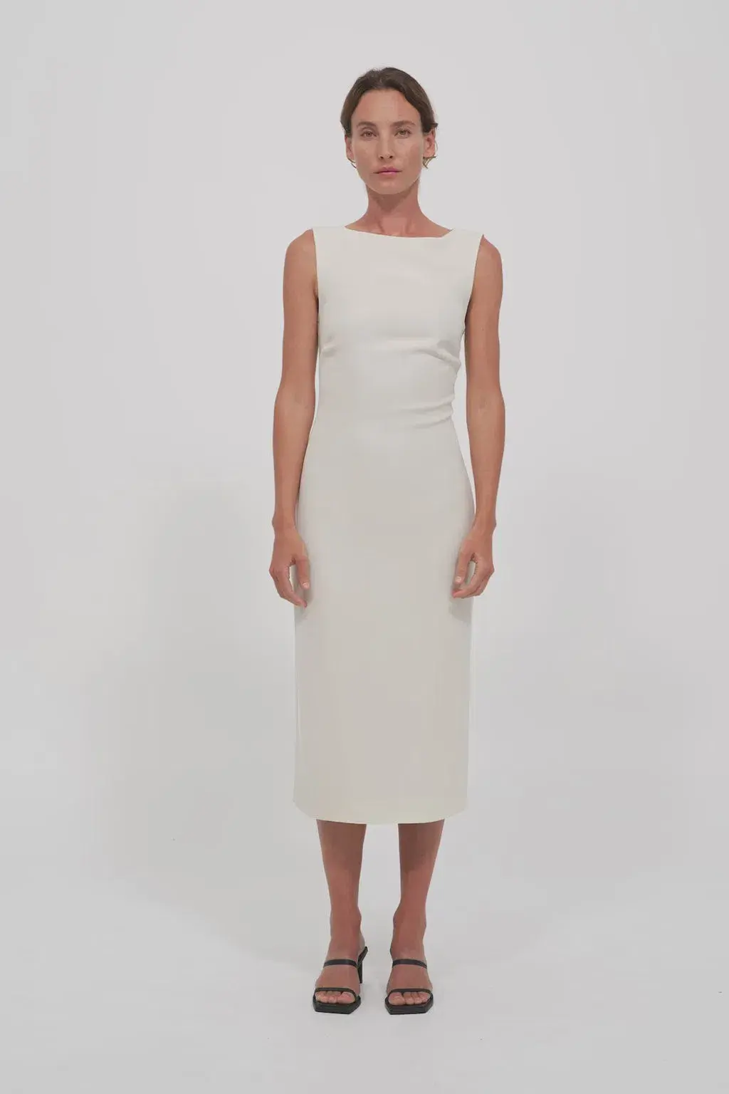 St Agni Cut Out Midi Dress Cool White Size S/AU 8 - Image 1