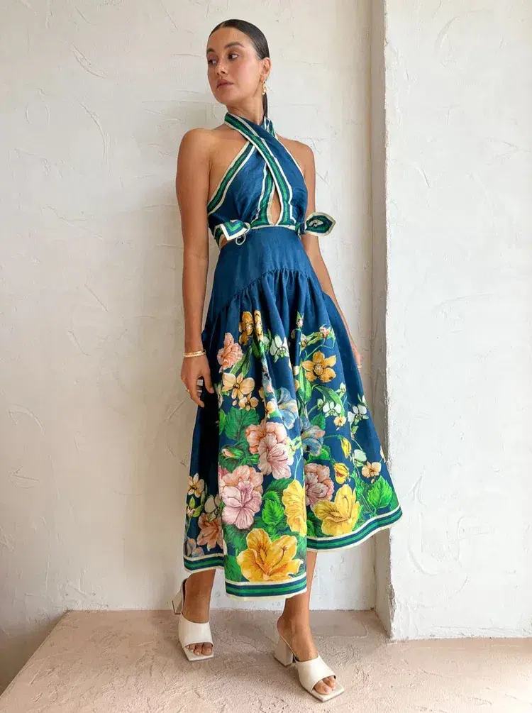 Alemais Lyla Halter Midi Dress Royal Blue Size 10 - Image 1