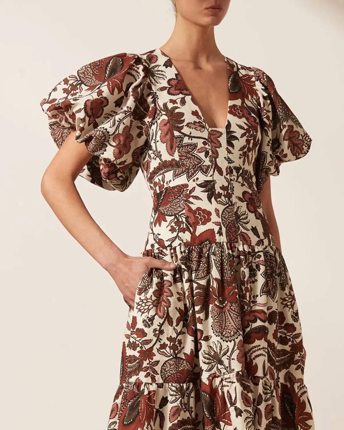 Shona Joy Catalina Plunged Short Sleeve Midi Dress Print Size 10 - Image 2
