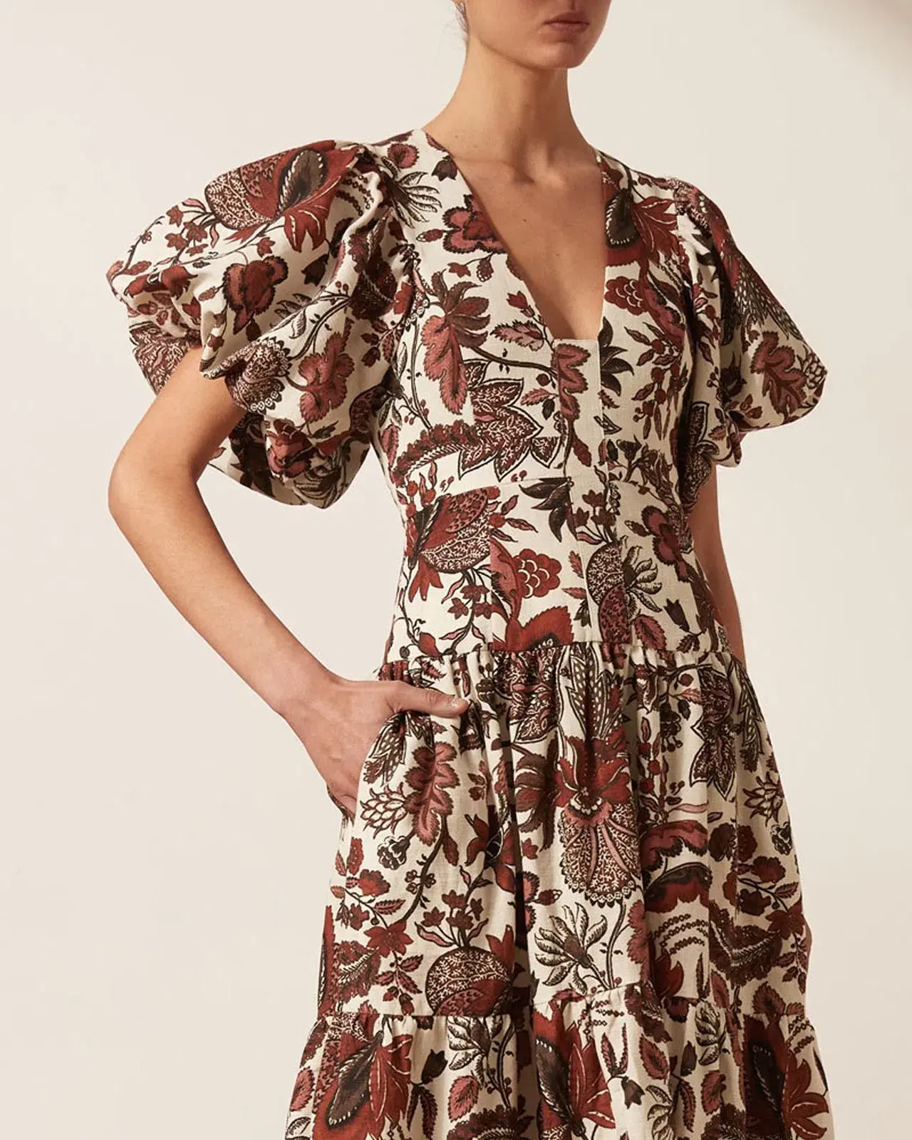 Shona Joy Catalina Plunged Short Sleeve Midi Dress Print Size 10 - Image 2