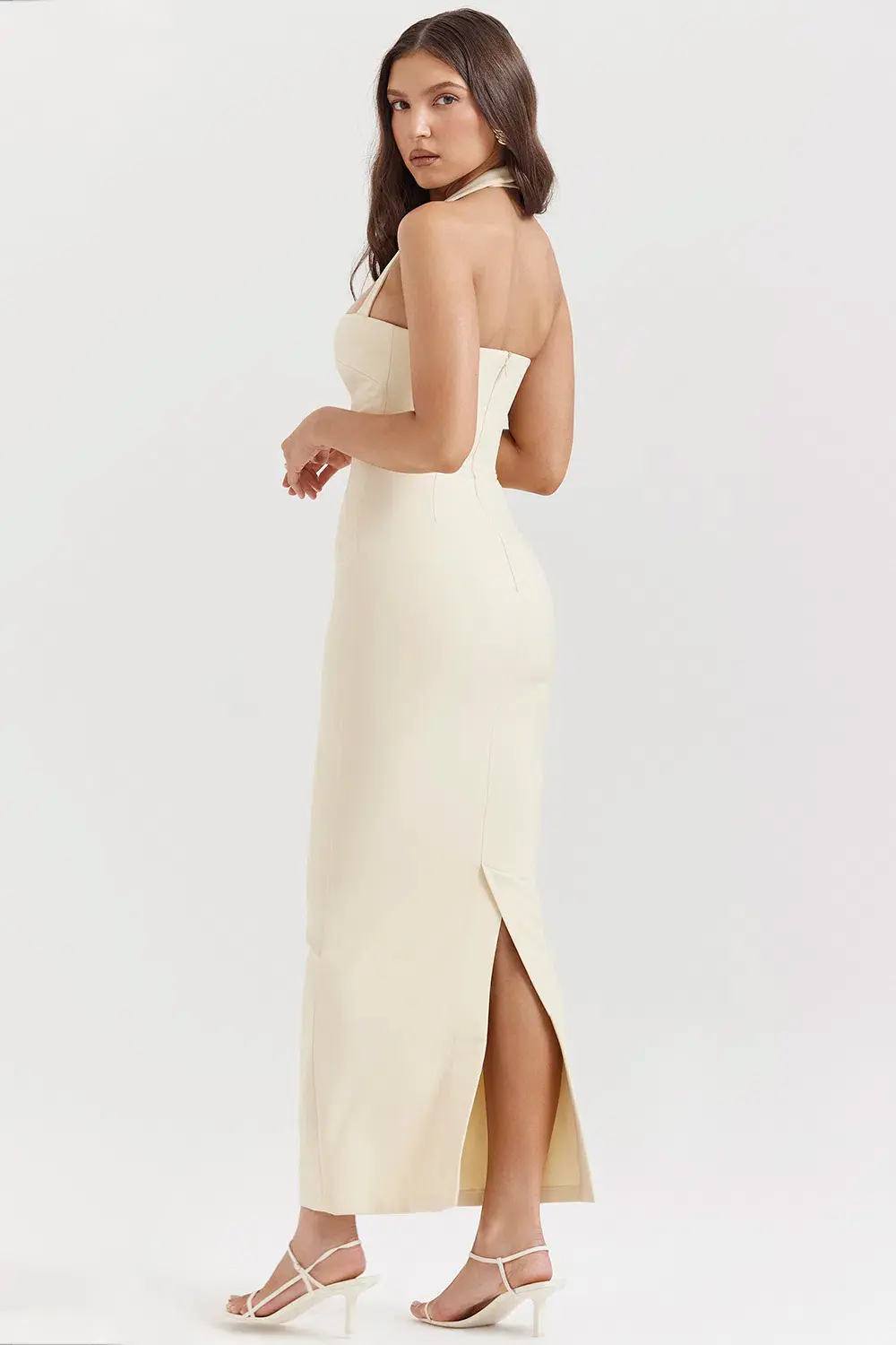 House of CB Mia Halter Maxi Dress Ecru Size 8 - Image 3
