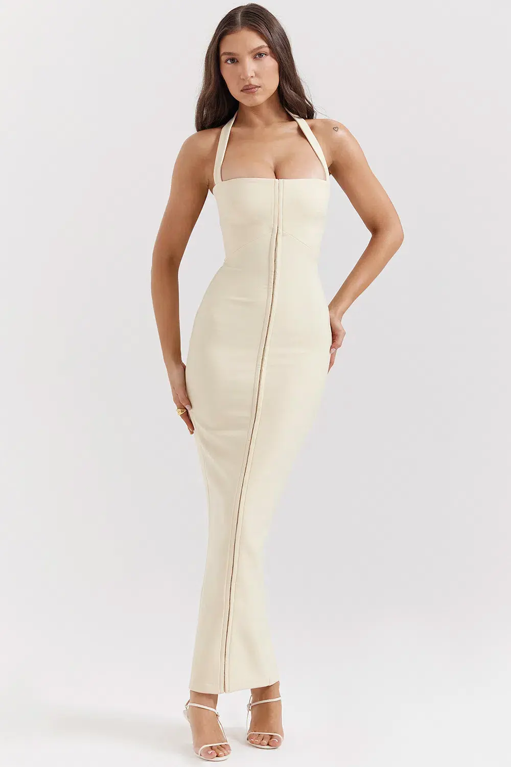 House of CB Mia Halter Maxi Dress Ecru Size 8 - Image 2