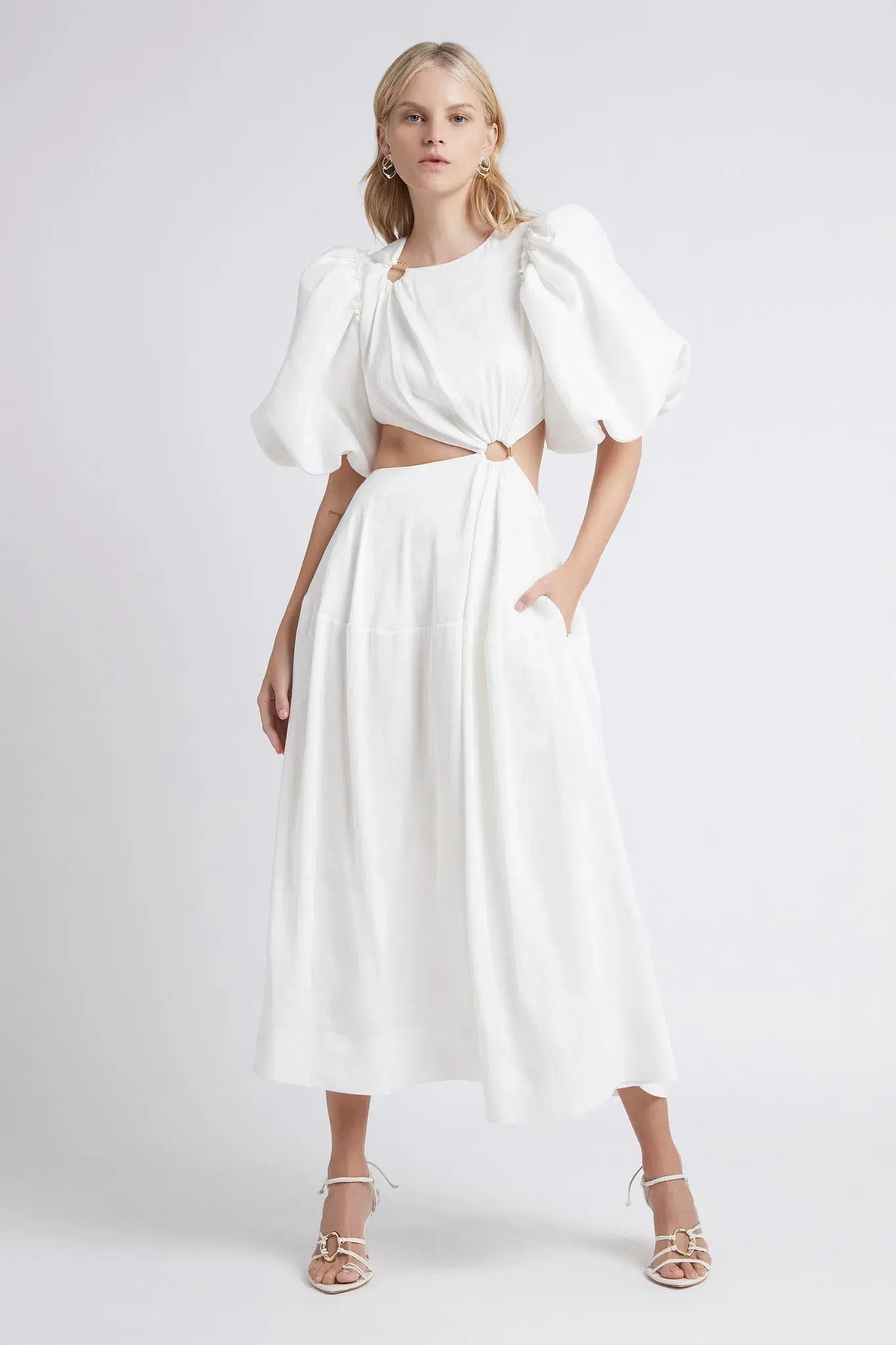 AJE Vanades Cut Out Ring Midi Dress Ivory Size 6 - Image 1