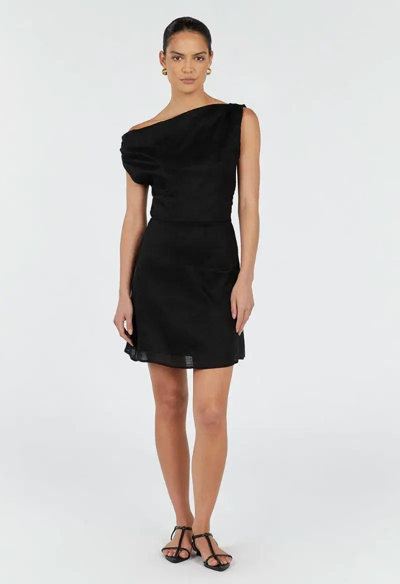 Dissh Cass Asym Linen Mini Dress Black Size 12 - Image 2