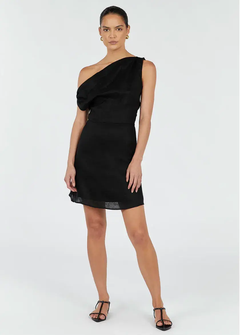 Dissh Cass Asym Linen Mini Dress Black Size 12 - Image 1