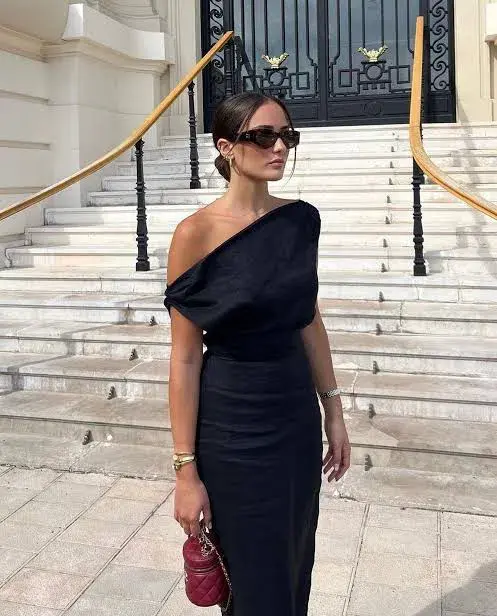 Dissh Cass Linen Asym Midi Dress Black Size 10 for rent on The Volte - main image