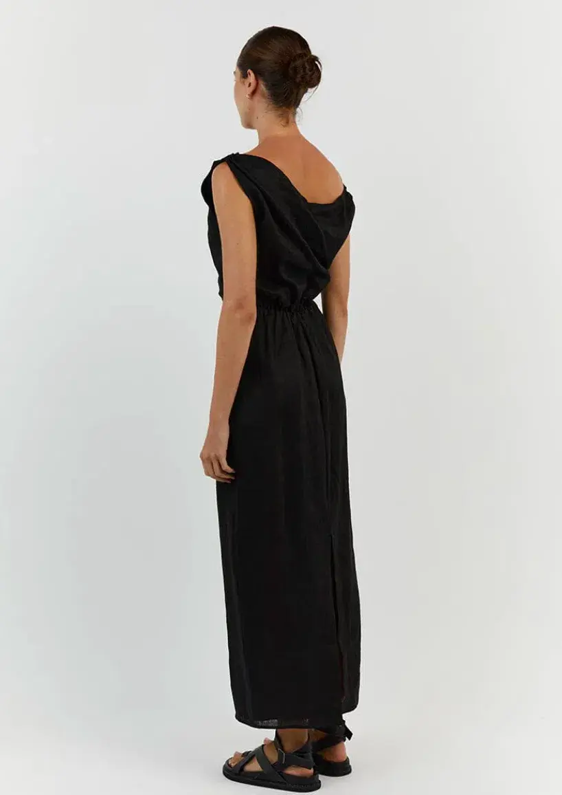 Dissh Cass Linen Asym Midi Dress Black Size 10 - Image 3