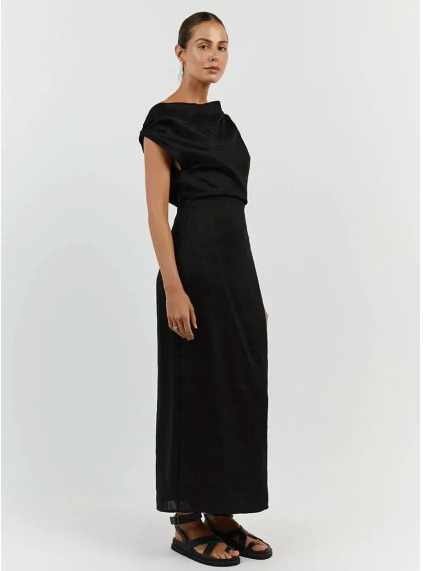 Dissh Cass Linen Asym Midi Dress Black Size 10 for rent on The Volte - main image