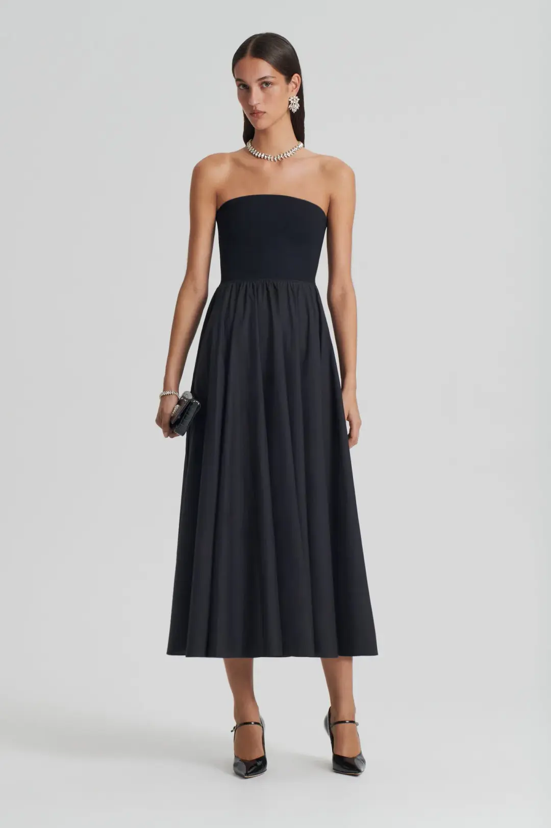 Scanlan Theodore Crepe Knit Cotton Strapless Dress Black Size AU 8 for rent on The Volte - main image