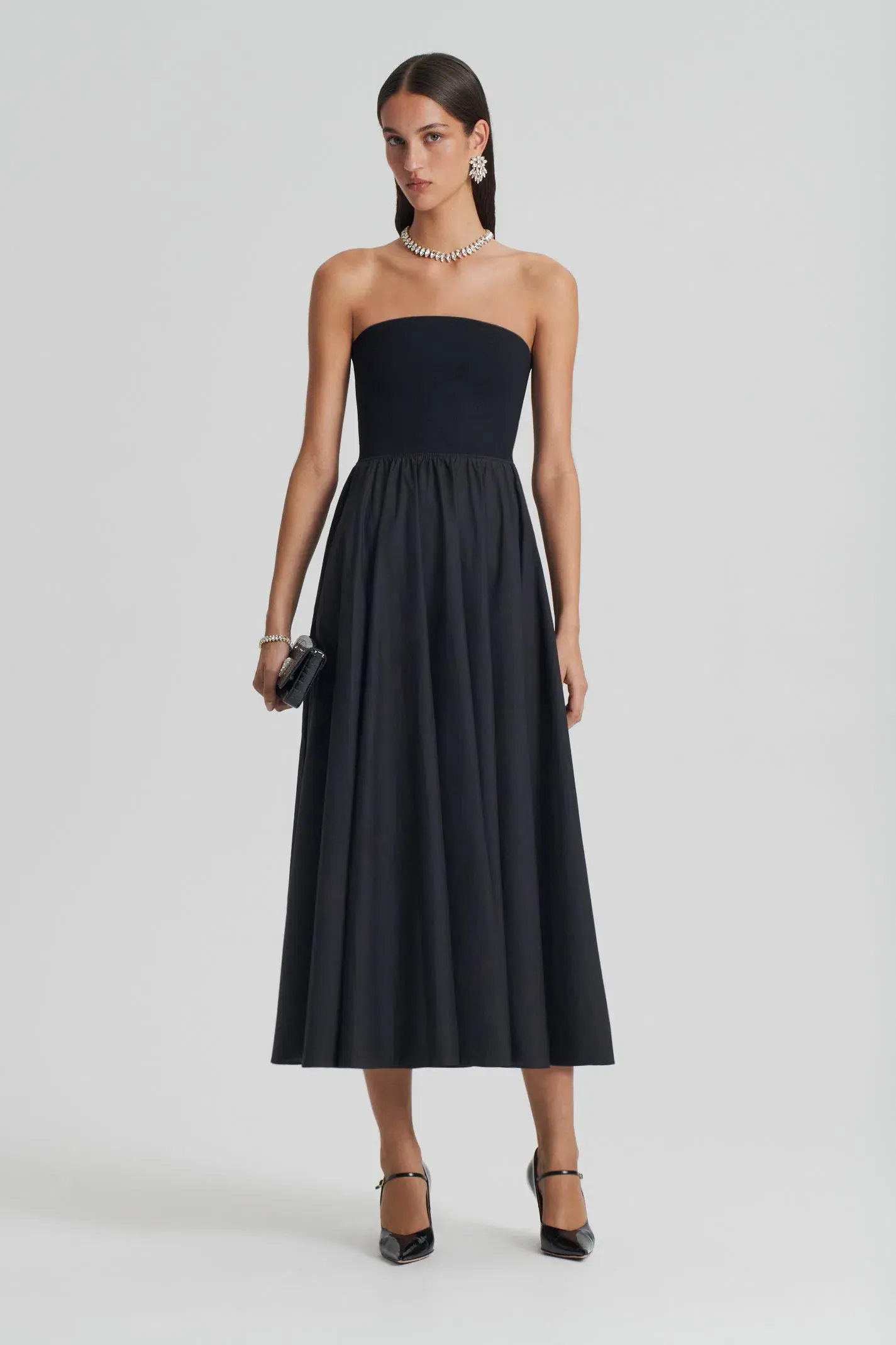 Scanlan Theodore Crepe Knit Cotton Strapless Dress Black Size AU 8 - Image 1