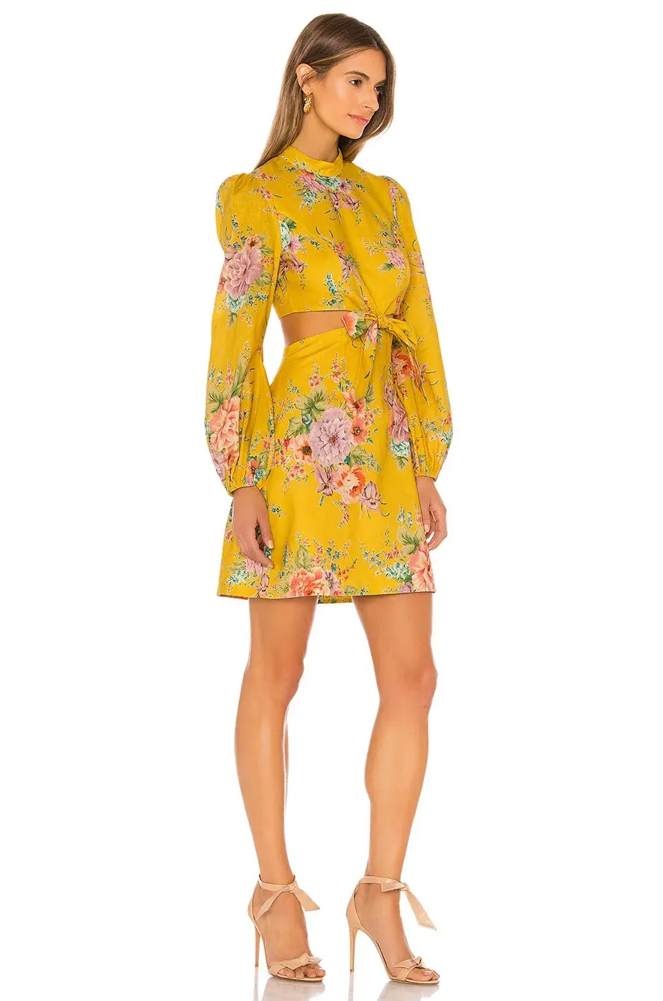 Zimmermann Zinnia Bow Cut Out Linen Mini Dress Golden Floral Size 3 / AU 12 for rent on The Volte - main image