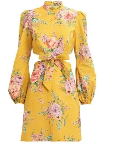 Zimmermann Zinnia Bow Cut Out Linen Mini Dress Golden Floral Size 3 / AU 12 - Image 6