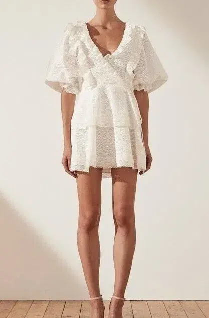 Shona Joy Ackley Broderie Frill Puff Sleeve Mini Dress White Size 12 - Image 4