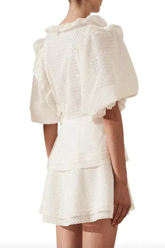 Shona Joy Ackley Broderie Frill Puff Sleeve Mini Dress White Size 12 - Image 3