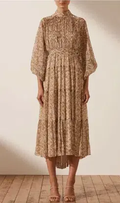 Shona Joy Ambar Backless Tiered Midi Dress Floral Size 6 for rent on The Volte - main image