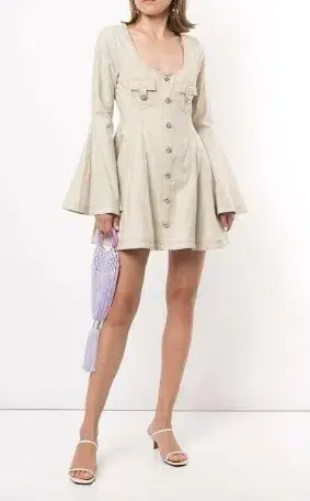 Alice McCall Lost Together Linen Bell Flared Sleeves Mini Dress in Oatmeal Size 10 - Image 3