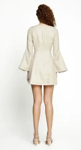 Alice McCall Lost Together Linen Bell Flared Sleeves Mini Dress in Oatmeal Size 10 - Image 2