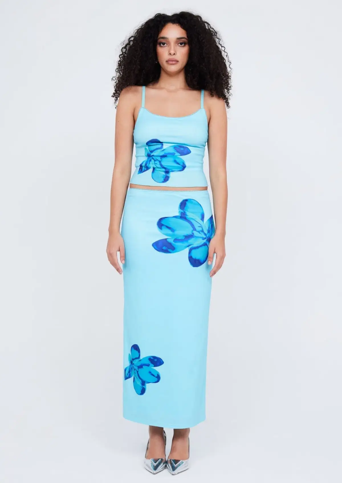 Benni Paradise Cami Top Size 8 & Slip Skirt Size 12 Set Flower Bomb Blue - Image 1