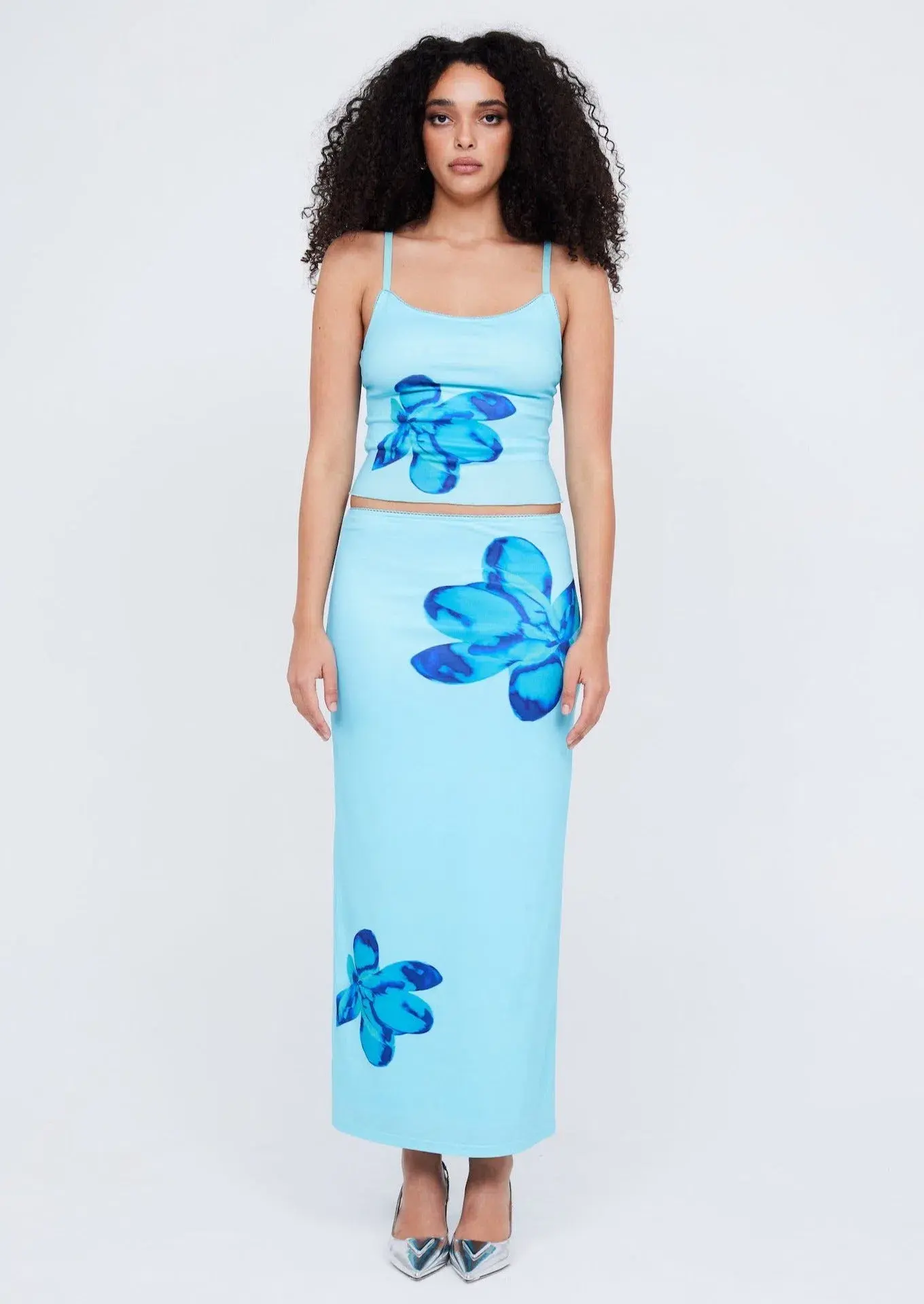 Benni Paradise Cami Top Size 8 & Slip Skirt Size 12 Set Flower Bomb Blue - Image 1
