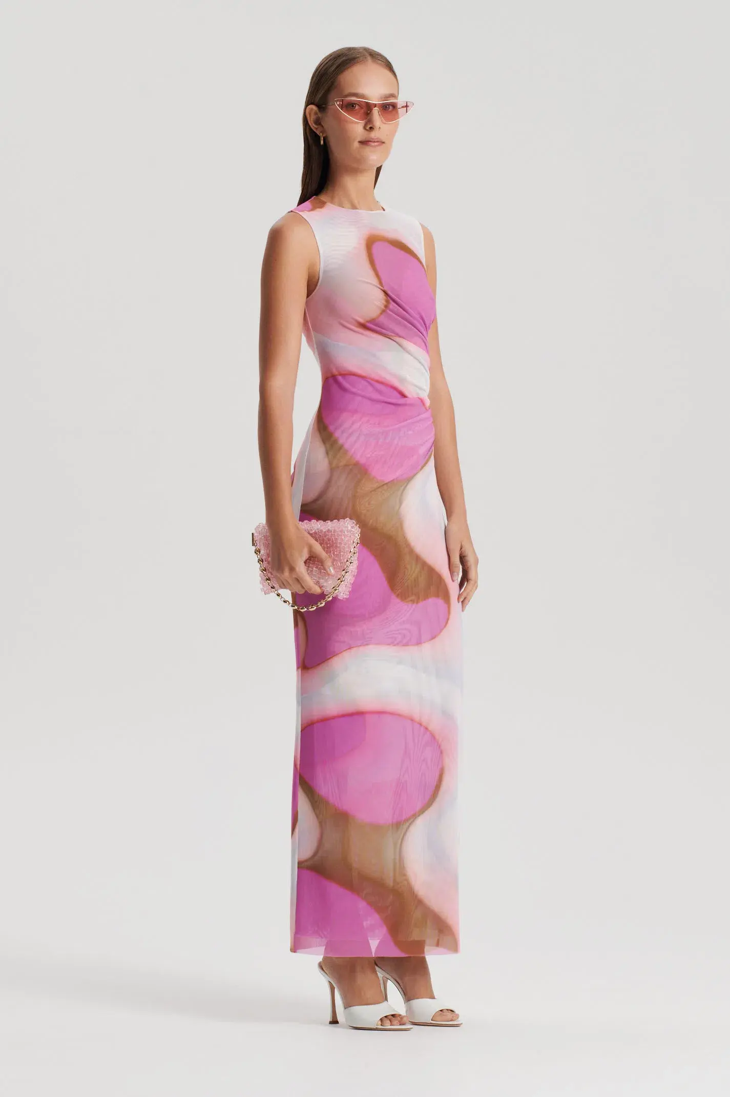 Scanlan Theodore Italian Watercolour Print Dress Pink Tan Size 8 - Image 1