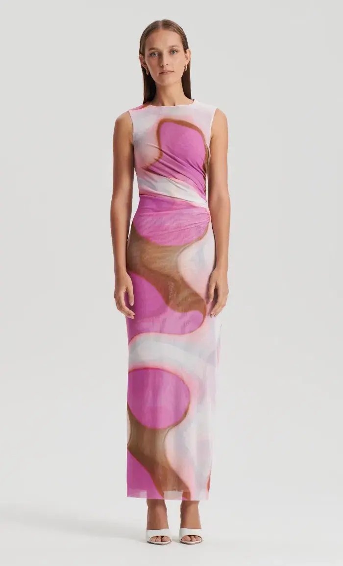 Scanlan Theodore Italian Watercolour Print Dress Pink Tan Size 8 - Image 2