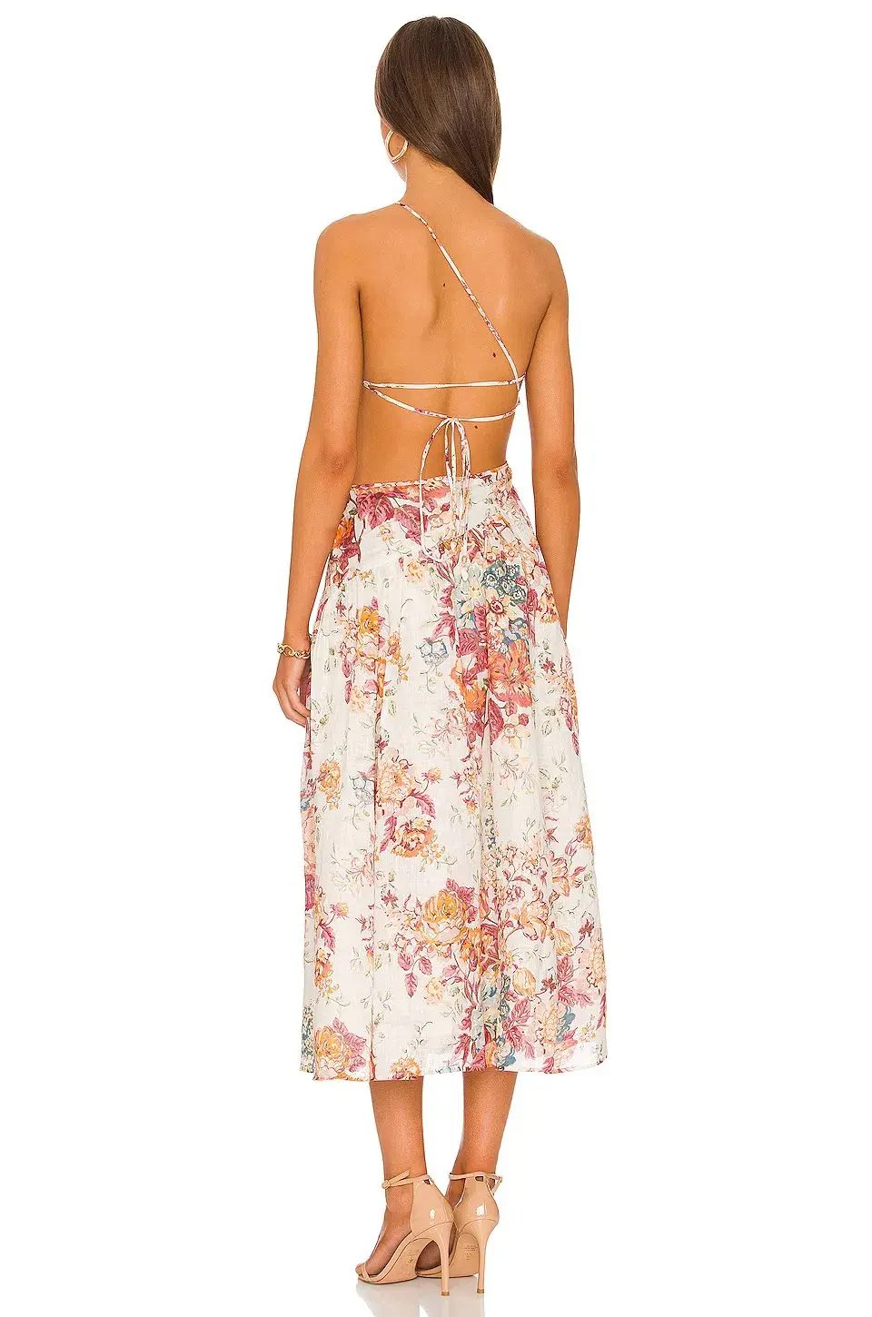 Zimmermann Pattie Cutout Open Back Linen Midi Dress in Cream Floral Size 0 - Image 3