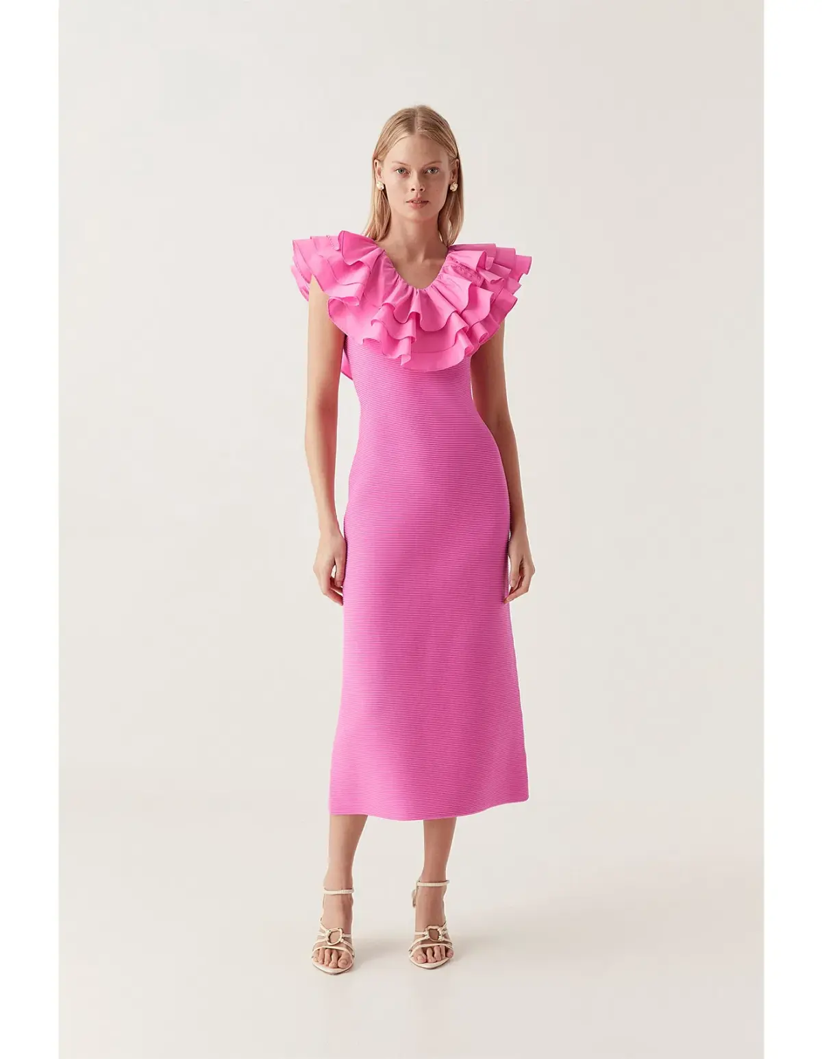 Aje Transcendent Ruffle Midi Dress Pink Size 8 - Image 1