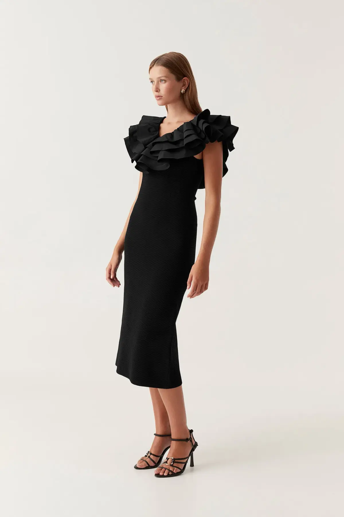 Aje Transcendent Ruffle Midi Dress Black Size 8 - Image 3