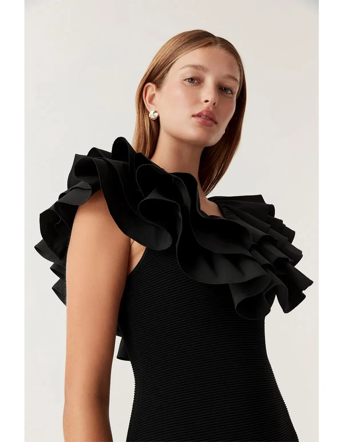 Aje Transcendent Ruffle Midi Dress Black Size 8 - Image 4