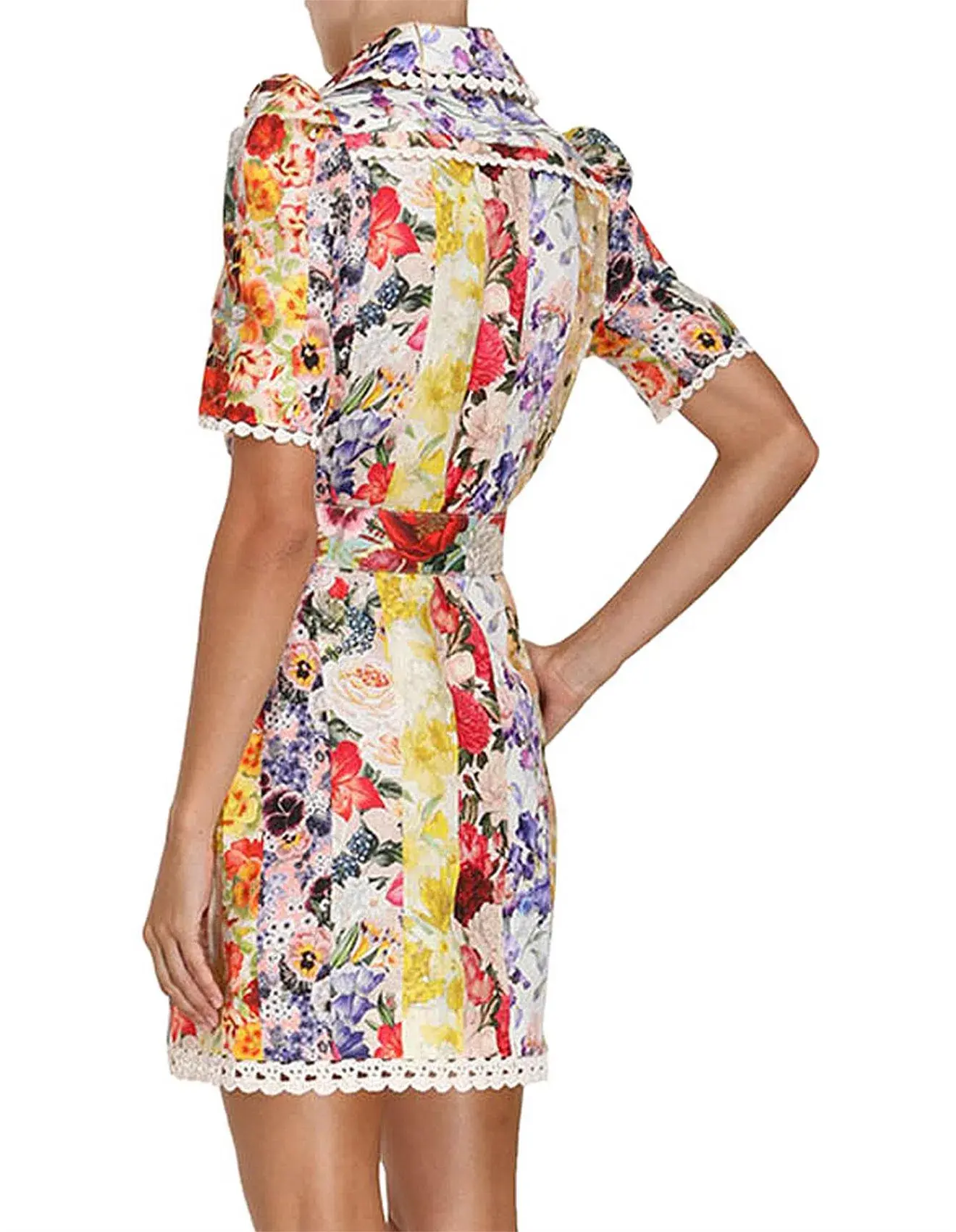 Zimmerman Wonderland Mini Shirt Dress in Spliced Stripe Floral Size 2 / AU 12 - Image 4