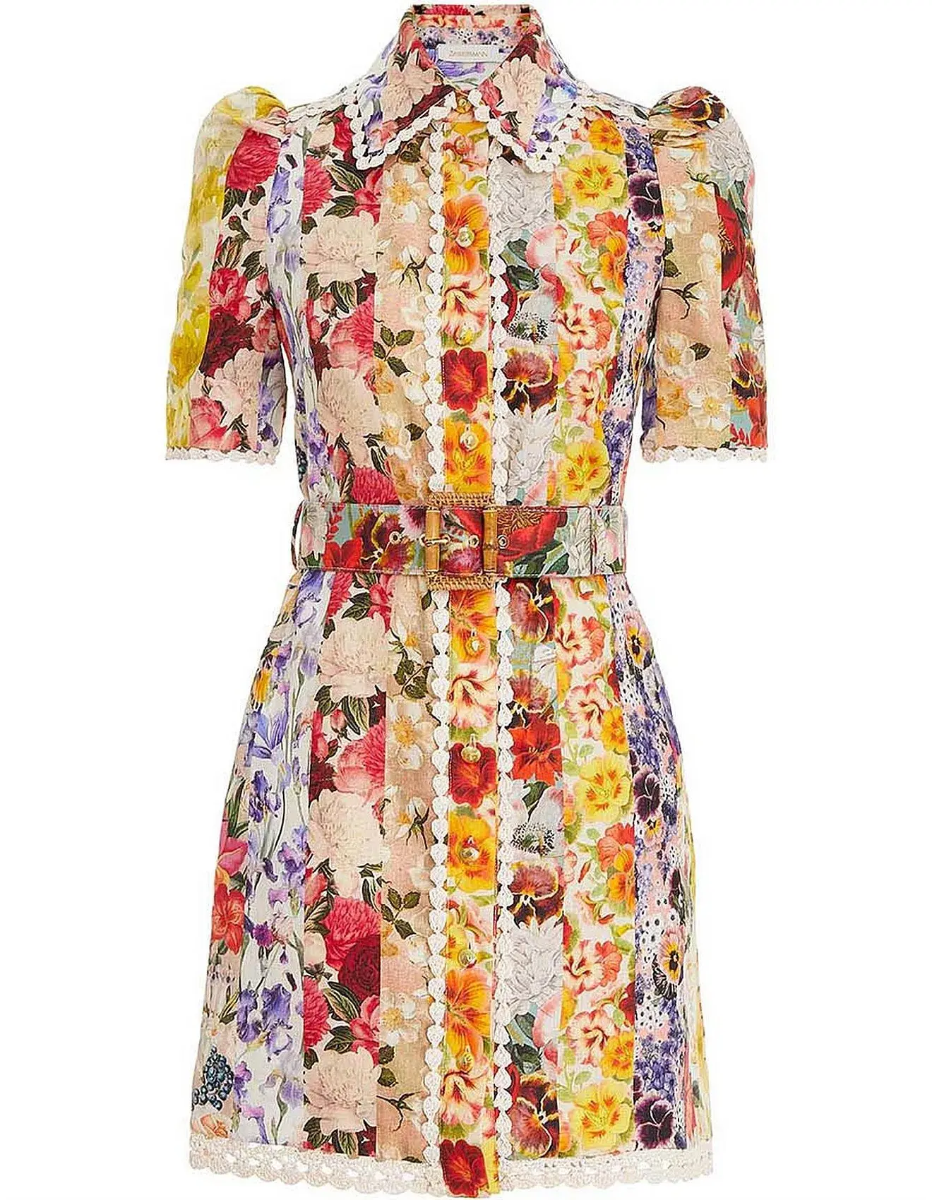 Zimmerman Wonderland Mini Shirt Dress in Spliced Stripe Floral Size 2 / AU 12 - Image 5