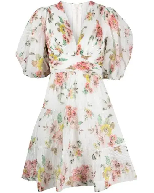 Zimmerman The Pleated Mini Dress in Coral Floral  Size 2/Au 12  - Image 3