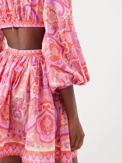 Zimmermann Halcyon Tie Front Mini Dress in Pink Paisley Size 1 / AU 10 - Image 3