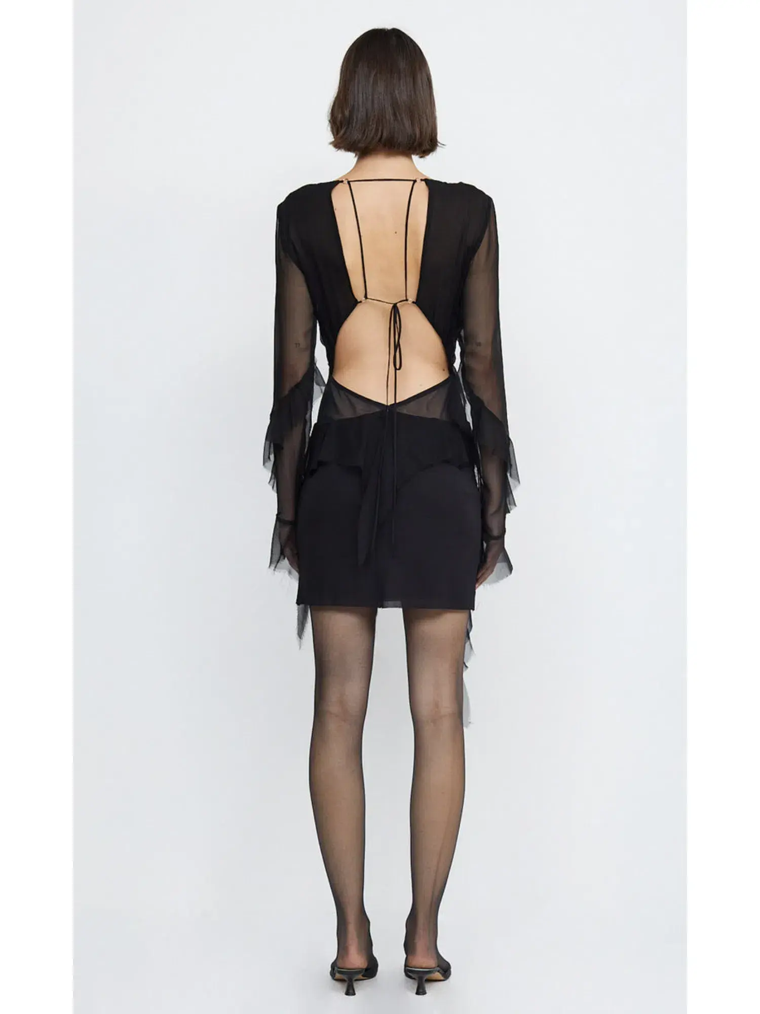 Bec & Bridge Aurelie Frill Long Sleeve Mini Dress Black Size AU 6 - Image 3