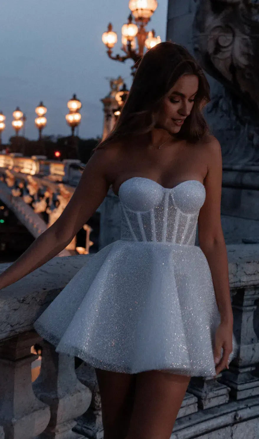 Rosie Etienne Emmelie Bridal Mini Dress Silver White Size 8 - Image 2