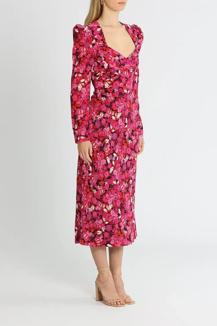 Rebecca Vallance Bramble Midi Dress in Pink Floral Size 14 for rent on The Volte - main image