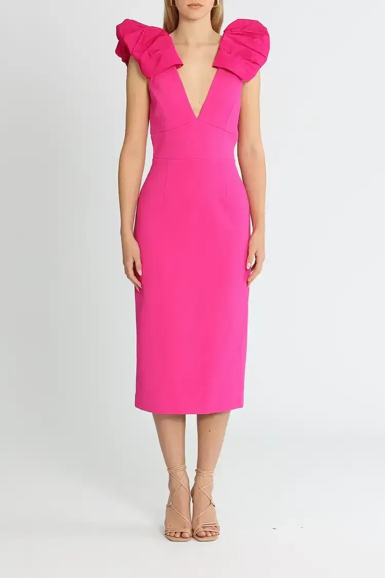 Rebecca Vallance Cupid's Bow Midi Dress Pink Size 12 - Image 4