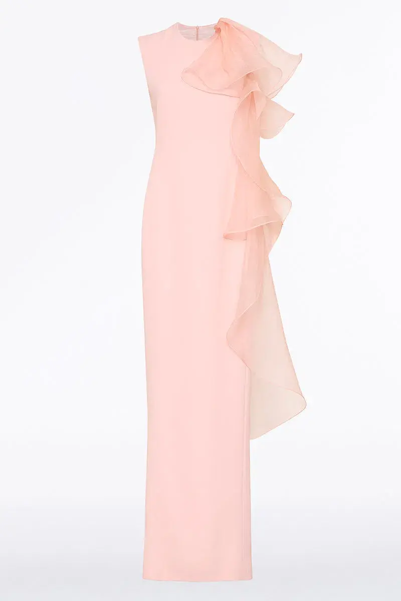 Carla Zampatti Peony Crepe Ruffled Shoulder Gown Blush Size 14 for rent on The Volte - main image