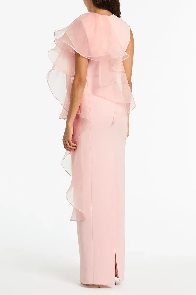 Carla Zampatti Peony Crepe Ruffled Shoulder Gown Blush Size 14 - Image 3
