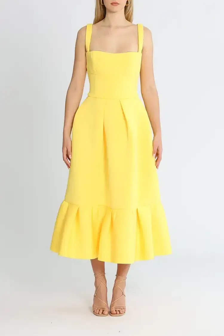 Rachel Gilbert Cora Midi Dress in Yellow Size 14 - Image 1