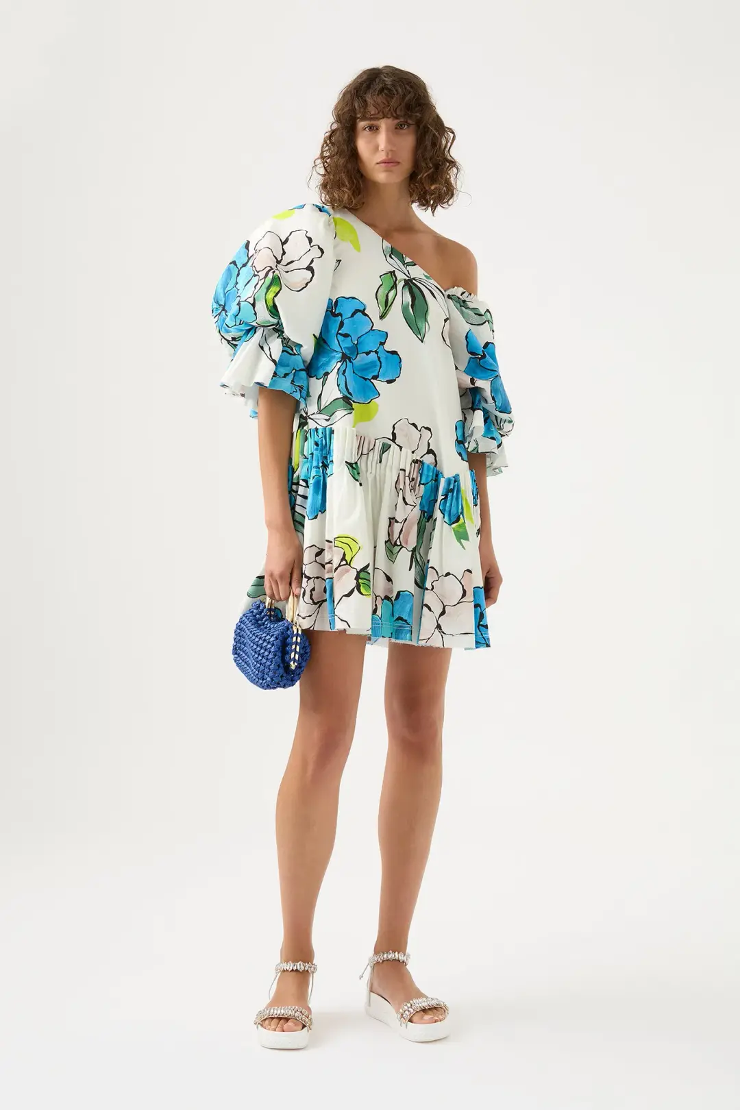 Aje Cy Off Shoulder Smock Mini Dress Cool Camelia Floral Print Size 10 for rent on The Volte - main image