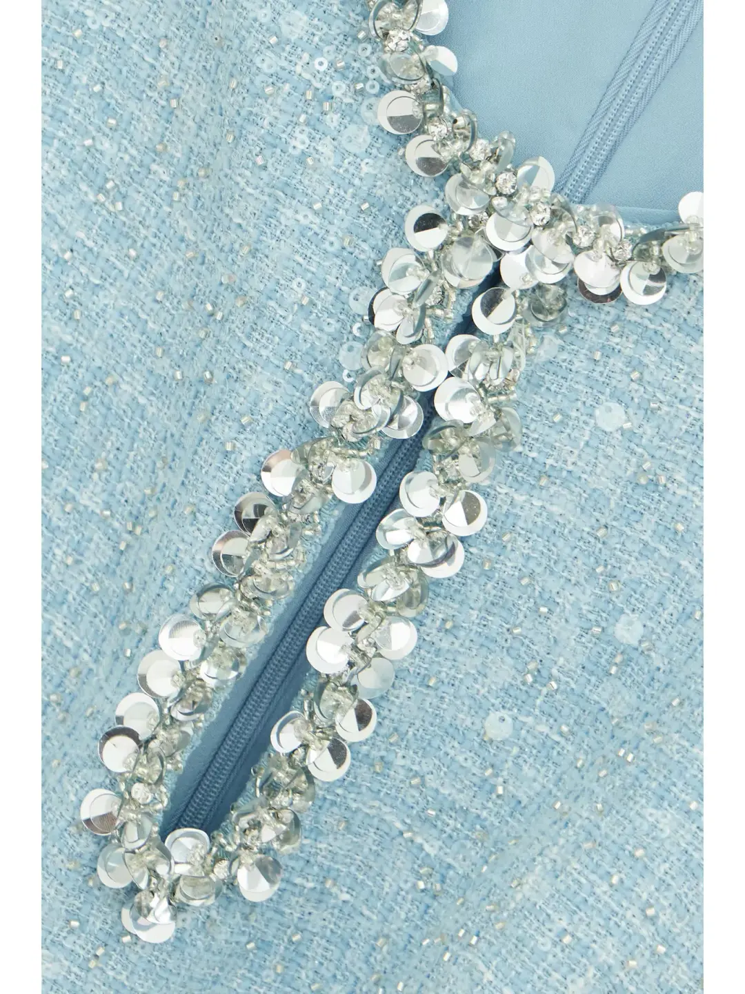 Self-portrait Cutout Embellished Sequined Bouclé Mini Dress Blue Size 10 for rent on The Volte - main image