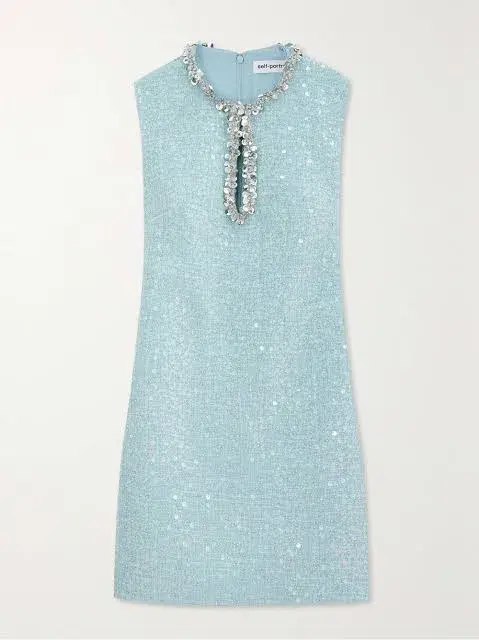 Self-portrait Cutout Embellished Sequined Bouclé Mini Dress Blue Size 10 for rent on The Volte - main image