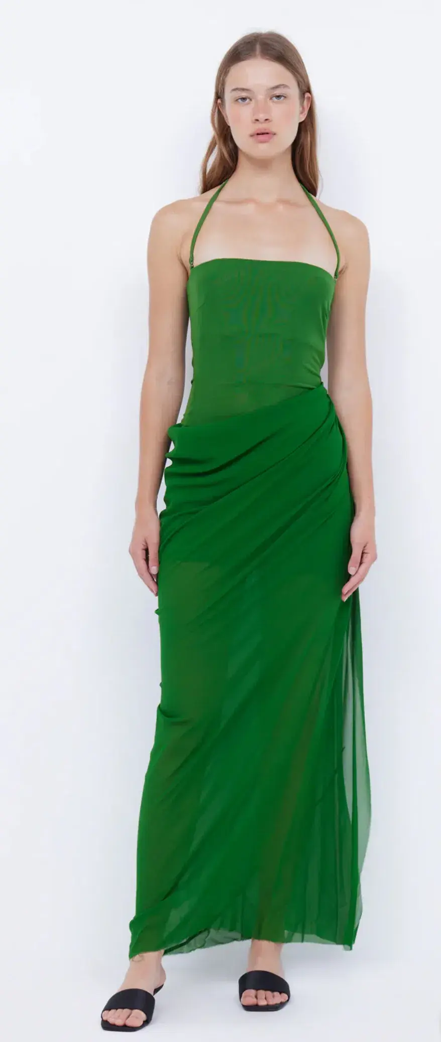 Bec & Bridge Aida Draped Maxi Dress Pine Green Size 8 for rent on The Volte - main image
